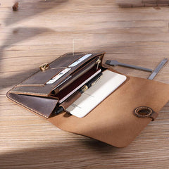 Handmade Mens Clutch Travel Wallets Personalized Coffee Leather Passport Wallets for Men
