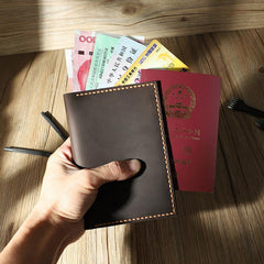 Handmade Black Mens Slim Travel Wallets Personalized Leather Passport Wallets for Men