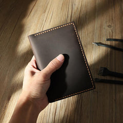 Handmade Coffee Mens Slim Travel Wallets Personalized Leather Passport Wallets for Men
