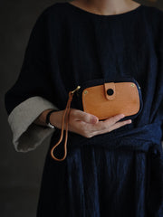 Handmade Green Canvas Leather Wristlet Wallet Zip Clutch Wallet Womens Green Ladies Zip Around Wallets for Women