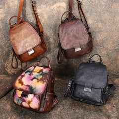 Handmade Convertible Leather Backpacks Womens Best Black Gray Leather Shoulder Purse School Rucksack