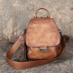 Handmade Convertible Leather Backpacks Womens Best Brown Leather Shoulder Purse School Rucksack