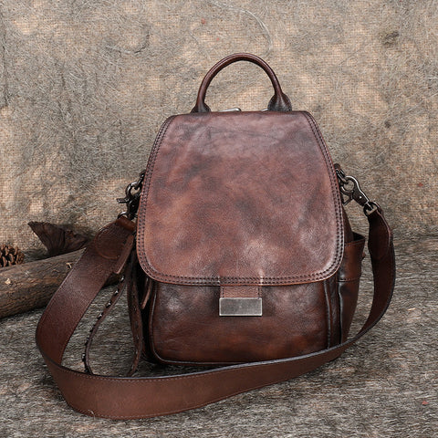 Handmade Convertible Leather Backpacks Womens Best Brown Leather Shoulder Purse School Rucksack