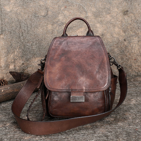 Handmade Convertible Leather Backpacks Womens Best Leather Shoulder Purse School Rucksack