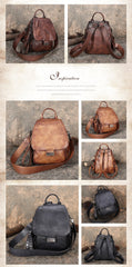 Handmade Convertible Leather Backpacks Womens Best Coffee Leather Shoulder Purse School Rucksack