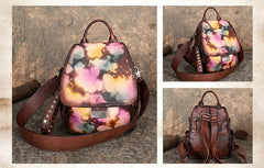 Handmade Convertible Leather Backpacks Womens Best Coffee Leather Shoulder Purse School Rucksack
