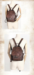 Handmade Convertible Leather Backpacks Womens Best Black Gray Leather Shoulder Purse School Rucksack