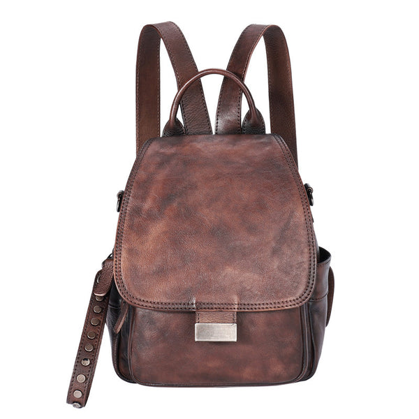 Handmade Convertible Leather Backpacks Womens Best Coffee - Stitching Detail