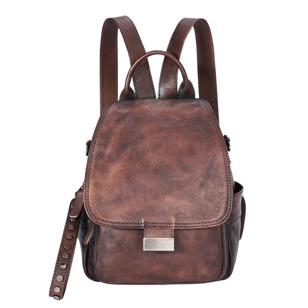 Handmade Convertible Leather Backpacks Womens Best Leather - Stitching Detail
