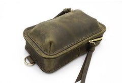 Handmade Green LEATHER MEN Belt Pouch Waist BAG MIni Side Bag Belt Bag FOR MEN