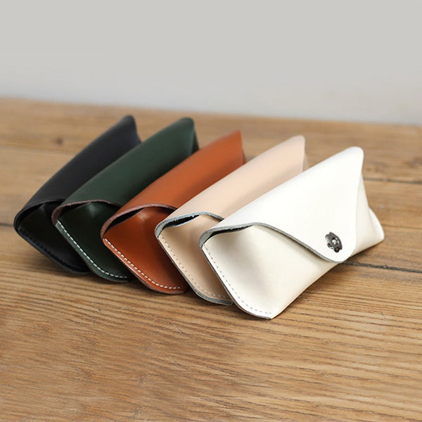 Handmade LEATHER Womens Sunglasses Box Case Brown - Leather Texture Detail