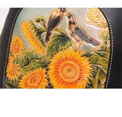Handmade Ladies Black Leather Small Backpack Pray Girl Tooled Womens Leather Rucksack