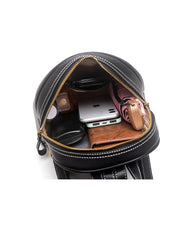 Handmade Ladies Black Leather Small Backpack Sunflower Tooled Womens Leather Rucksack