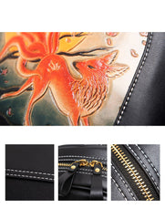 Handmade Ladies Black Leather Small Backpack Pray Girl Tooled Womens Leather Rucksack