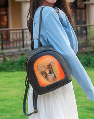 Handmade Ladies Black Leather Small Backpack Pray Girl Tooled Womens Leather Rucksack