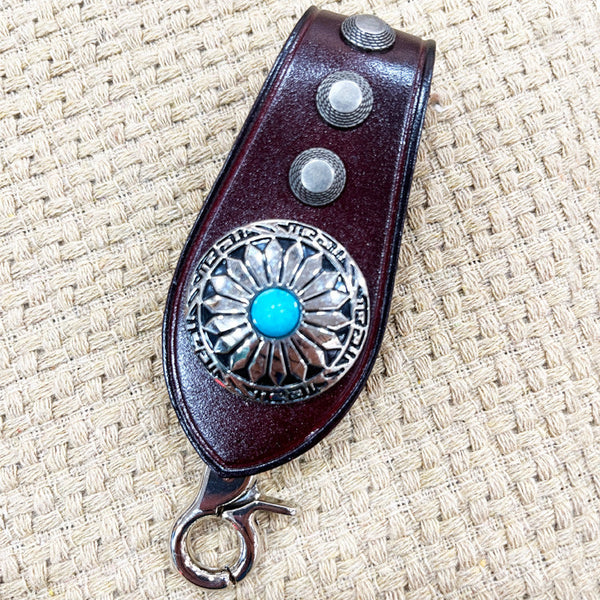Handmade Coffee Leather Belt Loop for Biker - Back View