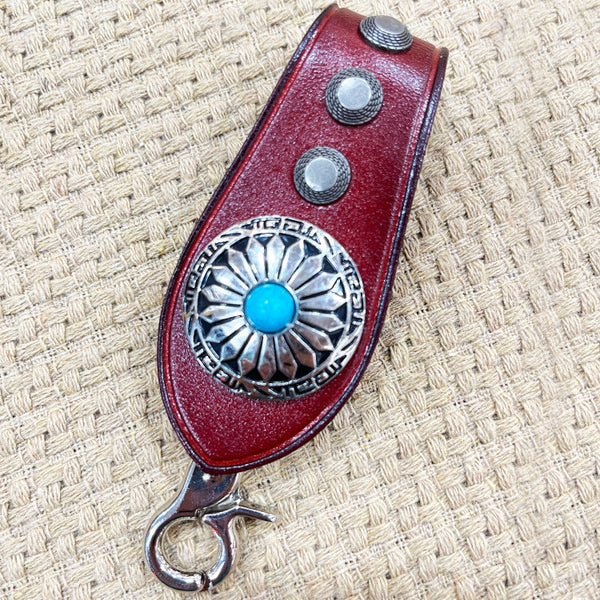 Handmade Red Leather Belt Loop for Biker - Back View