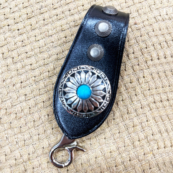 Handmade Black Leather Belt Loop for Biker - Back View