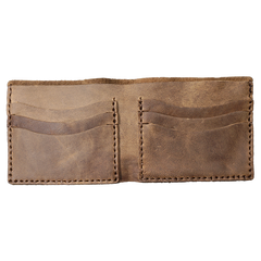 Handmade Brown Leather Mens Billfold Wallets Slim Brown Bifold Small Wallets for Men
