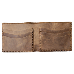Handmade Leather Mens Billfold Wallets Slim Brown Bifold Small Wallet for Men