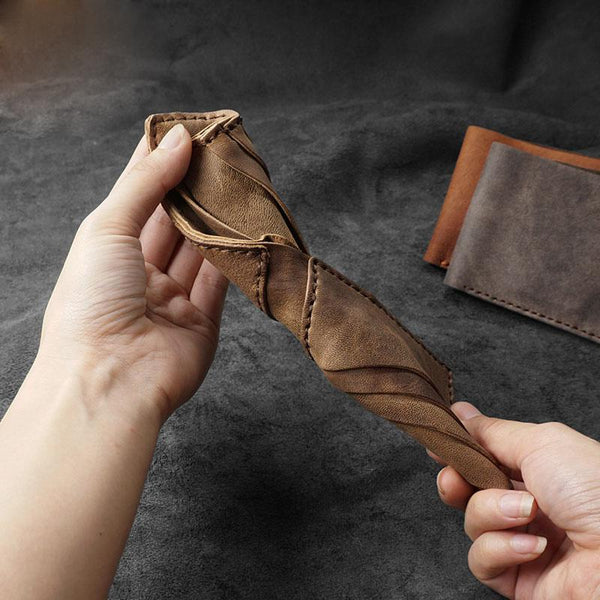 Handmade Leather Mens Billfold Wallets Slim Brown Bifold Small Wallet for Men GJ01281039