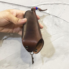 Handmade Leather Mens Cool Key Holder Car Key Wallet Brown Distressed Car Key Case for Men