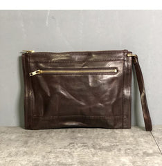 Handmade Leather Mens Small Envelope CLutch Bag Clutch Wallets Wristlet Bag For Men