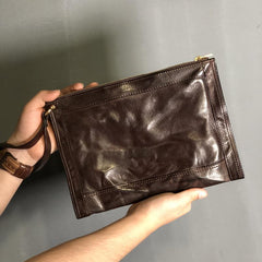 Handmade Leather Mens Small Envelope CLutch Bag Clutch Wallets Wristlet Bag For Men