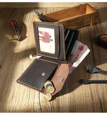 Handmade Coffee Leather Mens Trifold Billfold Wallet Personalize Trifold Small Wallets for Men