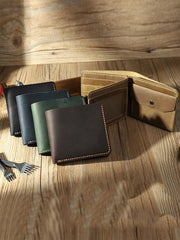 Handmade Leather Mens Trifold Billfold Wallet Personalize Trifold Small Wallets for Men