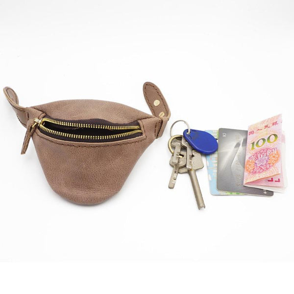 Handmade Leather Womens Wrist Pouch Zipper Mens - Back View
