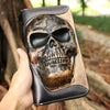 Handmade Leather Tooled Relief Skull Long Wallet - Open View