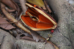 Handmade Leather Tooled Tibetan Totem Long Biker Wallet Cool Zipper Clutch Wristlet Wallet for Men