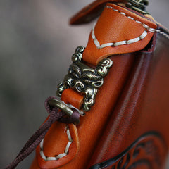 Handmade Leather Tooled Tibetan Totem Long Biker Wallet Cool Zipper Clutch Wristlet Wallet for Men