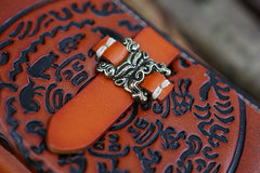 Handmade Leather Tooled Tibetan Totem Long Biker Wallet Cool Zipper Clutch Wristlet Wallet for Men