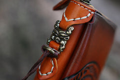 Handmade Leather Tooled Tibetan Totem Long Biker Wallet Cool Zipper Clutch Wristlet Wallet for Men