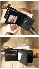 Handmade Black Leather Trifold Billfold Wallet Personalized Mens Trifold Wallets for Men