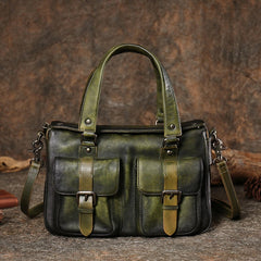 Handmade Green Leather Womens Satchel Shoulder Bag Best Handbag Vintage Crossbody Purses for Ladies