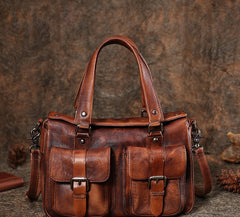 Handmade Red Leather Womens Satchel Shoulder Bag - Lifestyle View