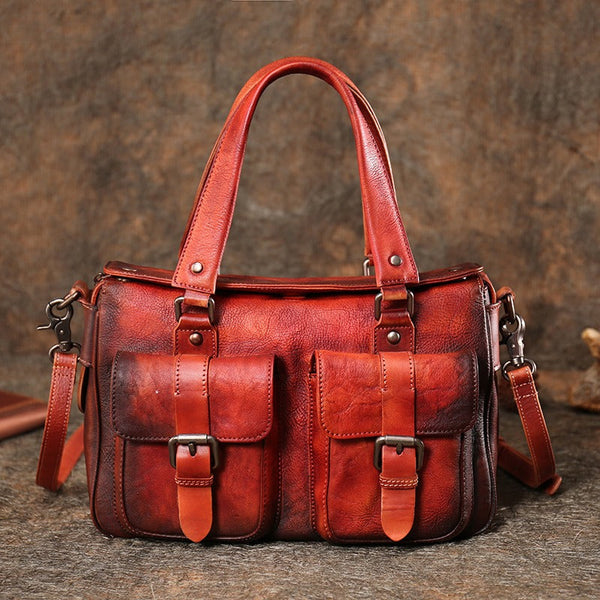 Handmade Green Leather Womens Satchel Shoulder Bag - Bill Slots Detail