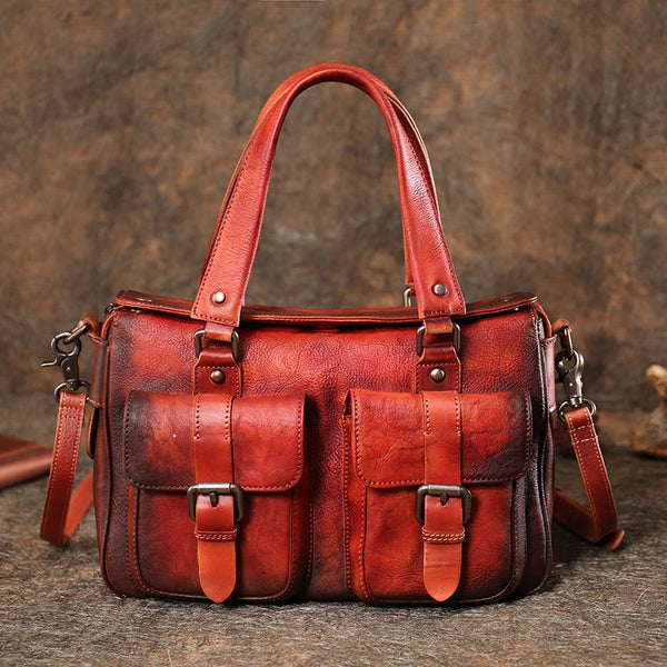 Handmade Leather Womens Satchel Shoulder Bag Best - Bill Slots Detail