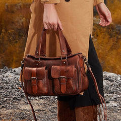 Handmade Coffee Leather Womens Satchel Shoulder Bag Best Handbag Vintage Crossbody Purses for Ladies