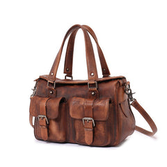 Handmade Red Leather Womens Satchel Shoulder Bag - Overall View