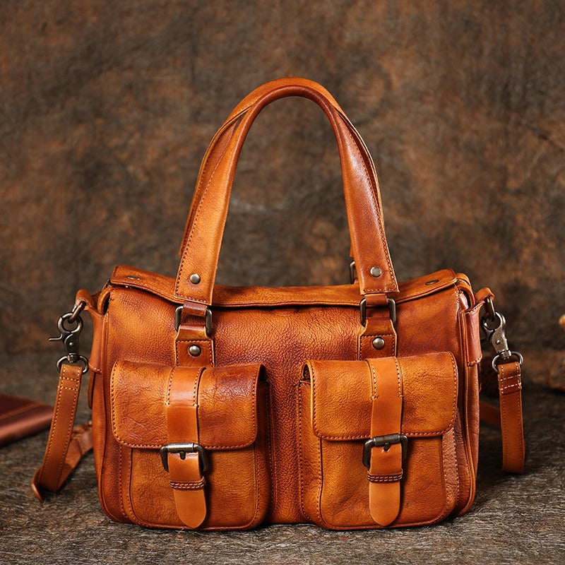 Handmade Red Leather Womens Satchel Shoulder Bag - Interior View