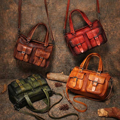 Handmade Red Leather Womens Satchel Shoulder Bag - Closure Detail