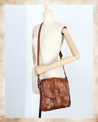 Handmade Green Leather Womens Square Shoulder Bag School Crossbody Purse for Women