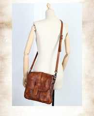 Handmade Red Leather Womens Square Shoulder Bag School Crossbody Purse for Women