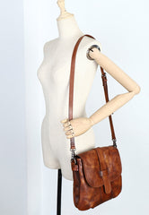 Handmade Red Leather Womens Square Shoulder Bag School Crossbody Purse for Women