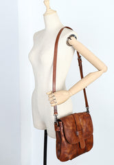 Handmade Leather Womens Square Shoulder Bag School Crossbody Purse for Women