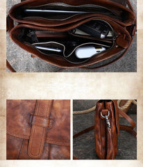 Handmade Leather Womens Square Shoulder Bag School Crossbody Purse for Women